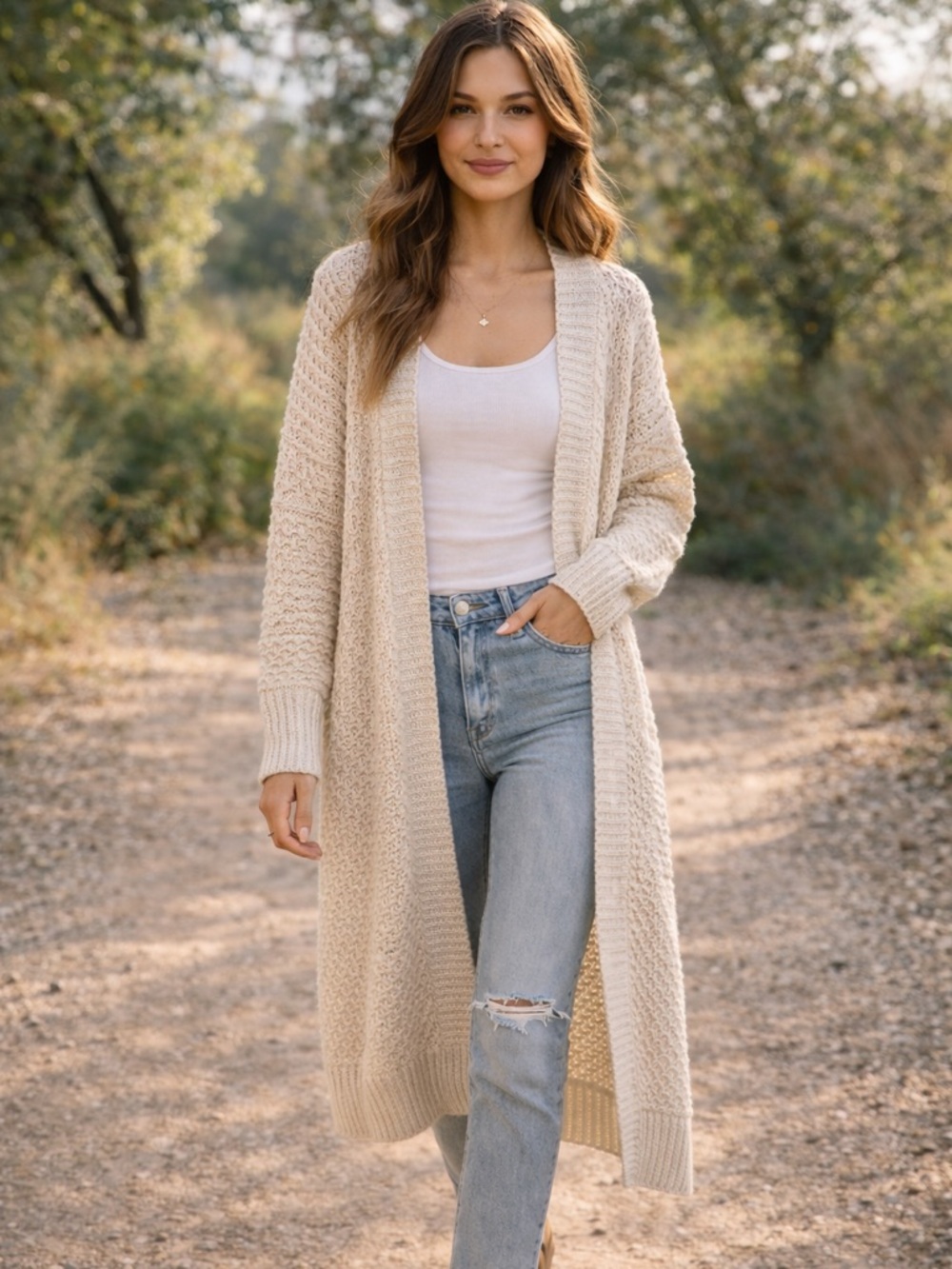 Anthropologie Oversized Open-Front Longline Cardigan in Cream